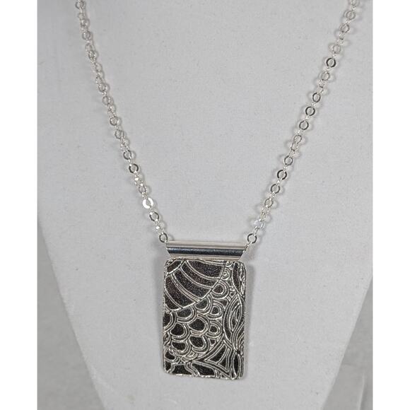 Sterling silver hand etched pendant 1.75 "x 1 1/8"SF chain 18" Signed - Picture 2 of 12